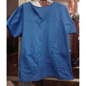 Scrub Top Womens SZ 34-36 Blue Angelas Scrubs SS 2 pockets